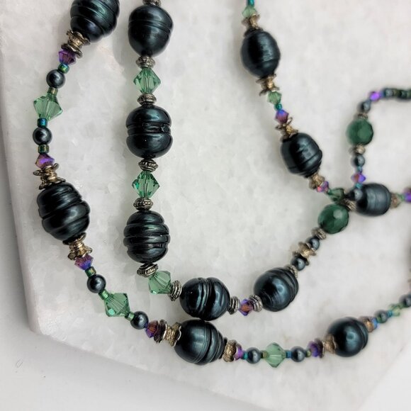 Multistrand Tahitian Circle Freshwater Pearls Necklace 925 Silver Clasp - Picture 3 of 4